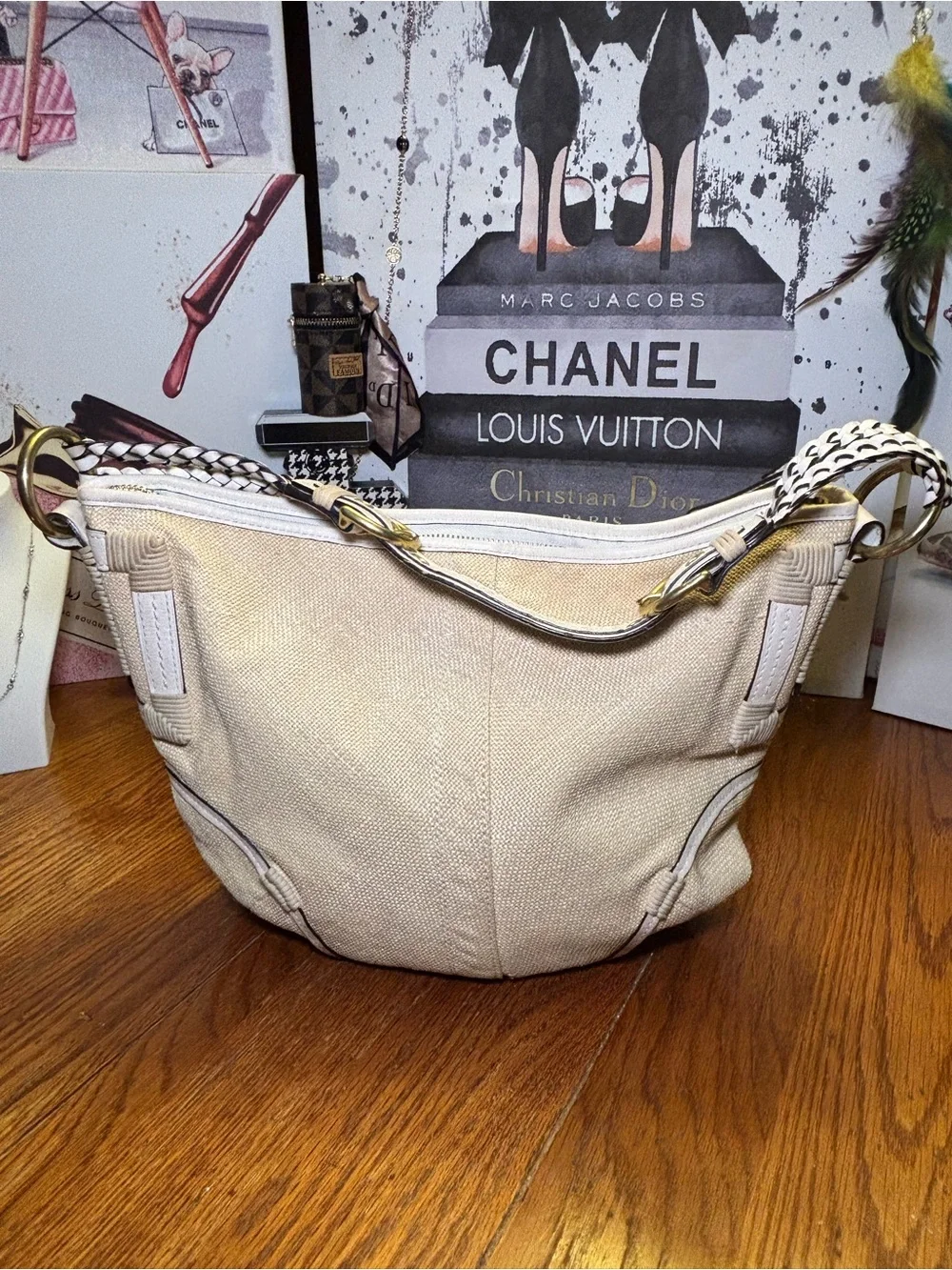 Coach Soho Angora Straw Hobo 4711 Cream White Braided Leather Y2K EUC